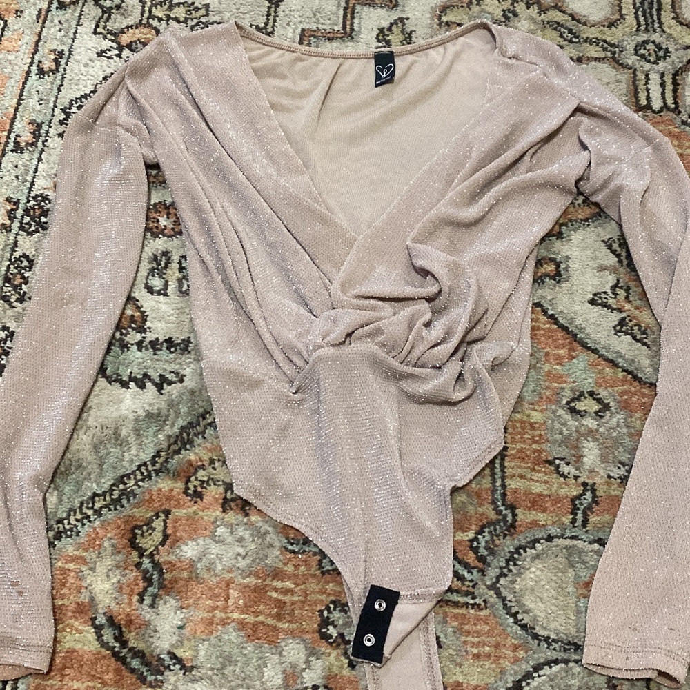 Nude Longsleeve Bodysuit with Shimmer Details